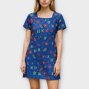 Vintage Miss Dorby Unique Blue Retro Print Women’s Dress Size 14